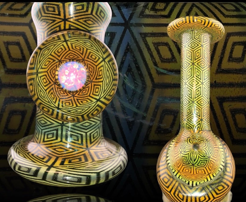 OG Tubes Gold and Silver fume Geometric Pattern Kickback Dab Rig