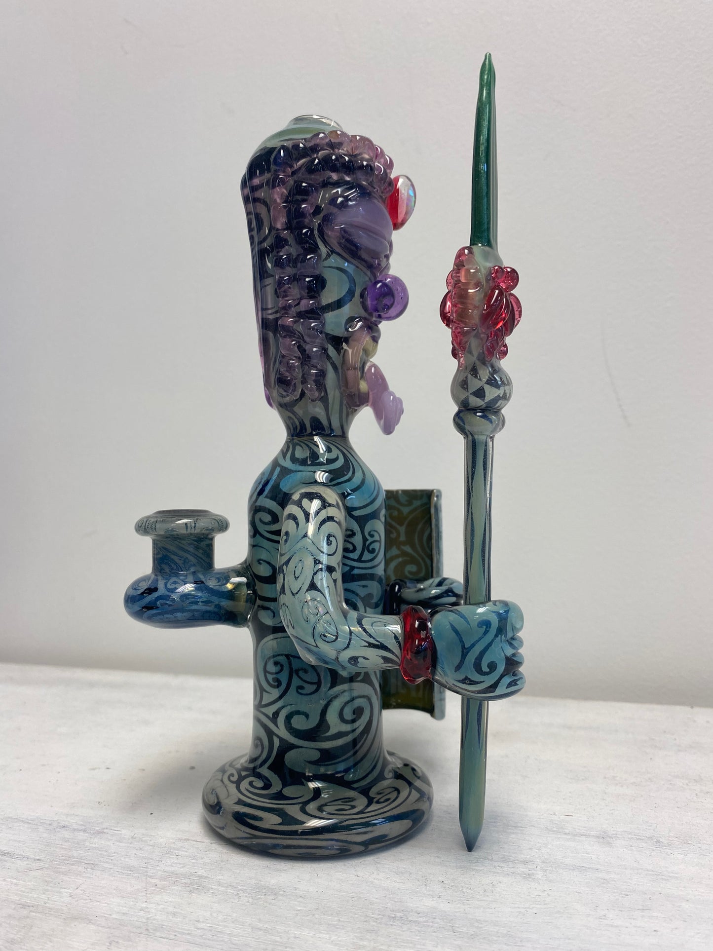 OG Tubes Etched Dichro dab rig/water pipe tiki with shield and staff