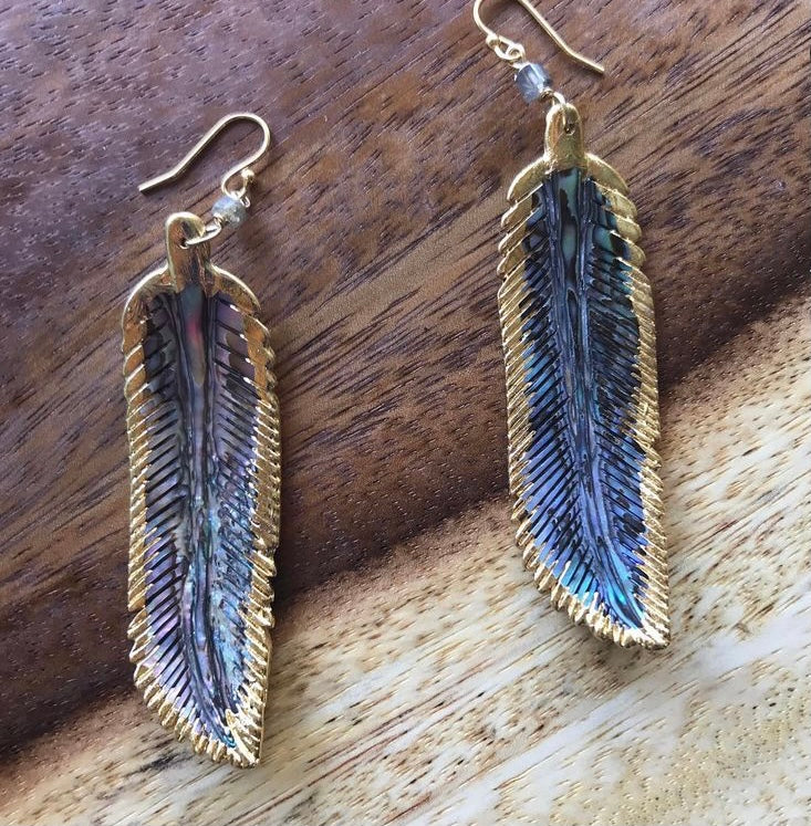 Abalone feather earrings- Gold