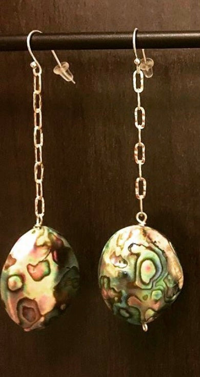 Abalone Bead Earrings- Silver