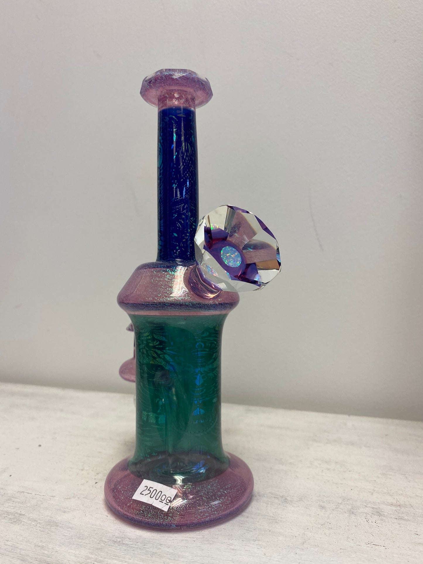 Etched Dichro dab rig/water pipe with facet and opal- SOLD