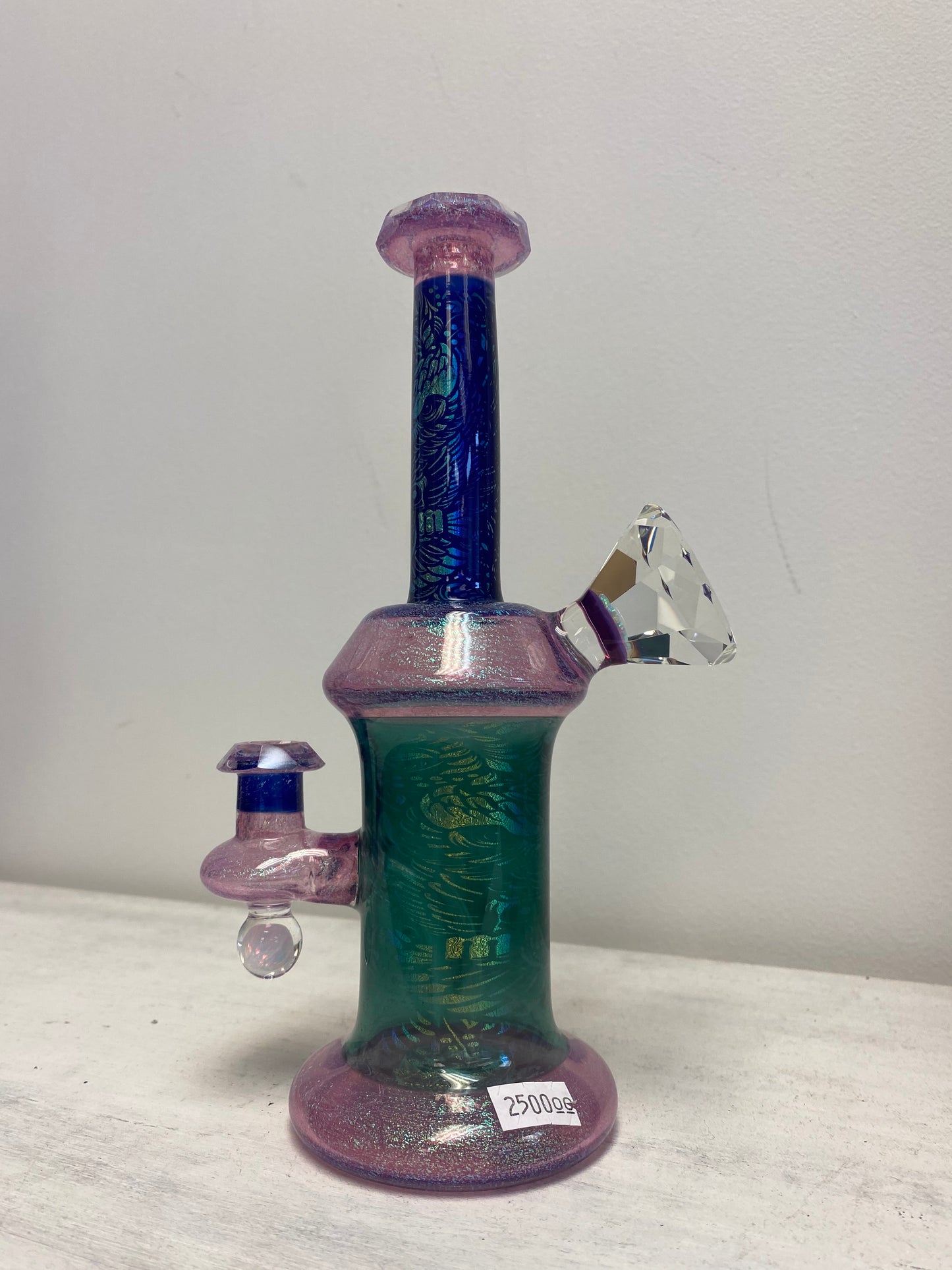 Etched Dichro dab rig/water pipe with facet and opal- SOLD