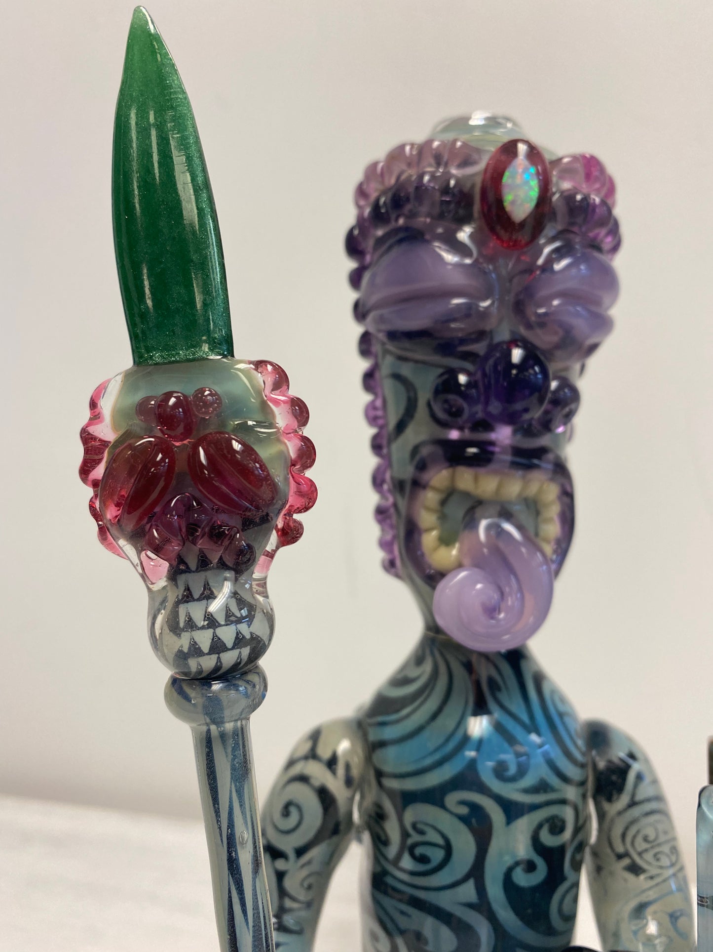 OG Tubes Etched Dichro dab rig/water pipe tiki with shield and staff