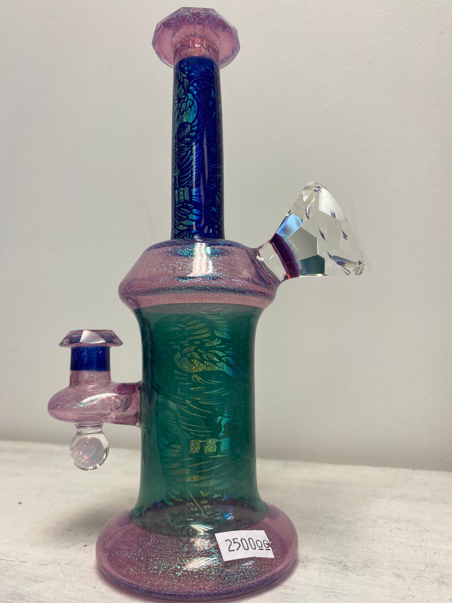 Etched Dichro dab rig/water pipe with facet and opal- SOLD