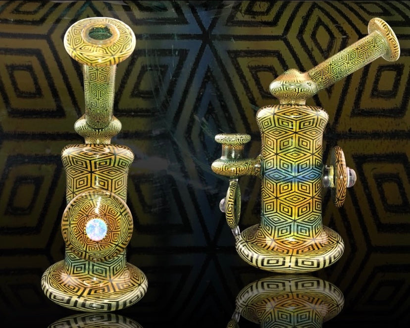 OG Tubes Gold and Silver fume Geometric Pattern Kickback Dab Rig