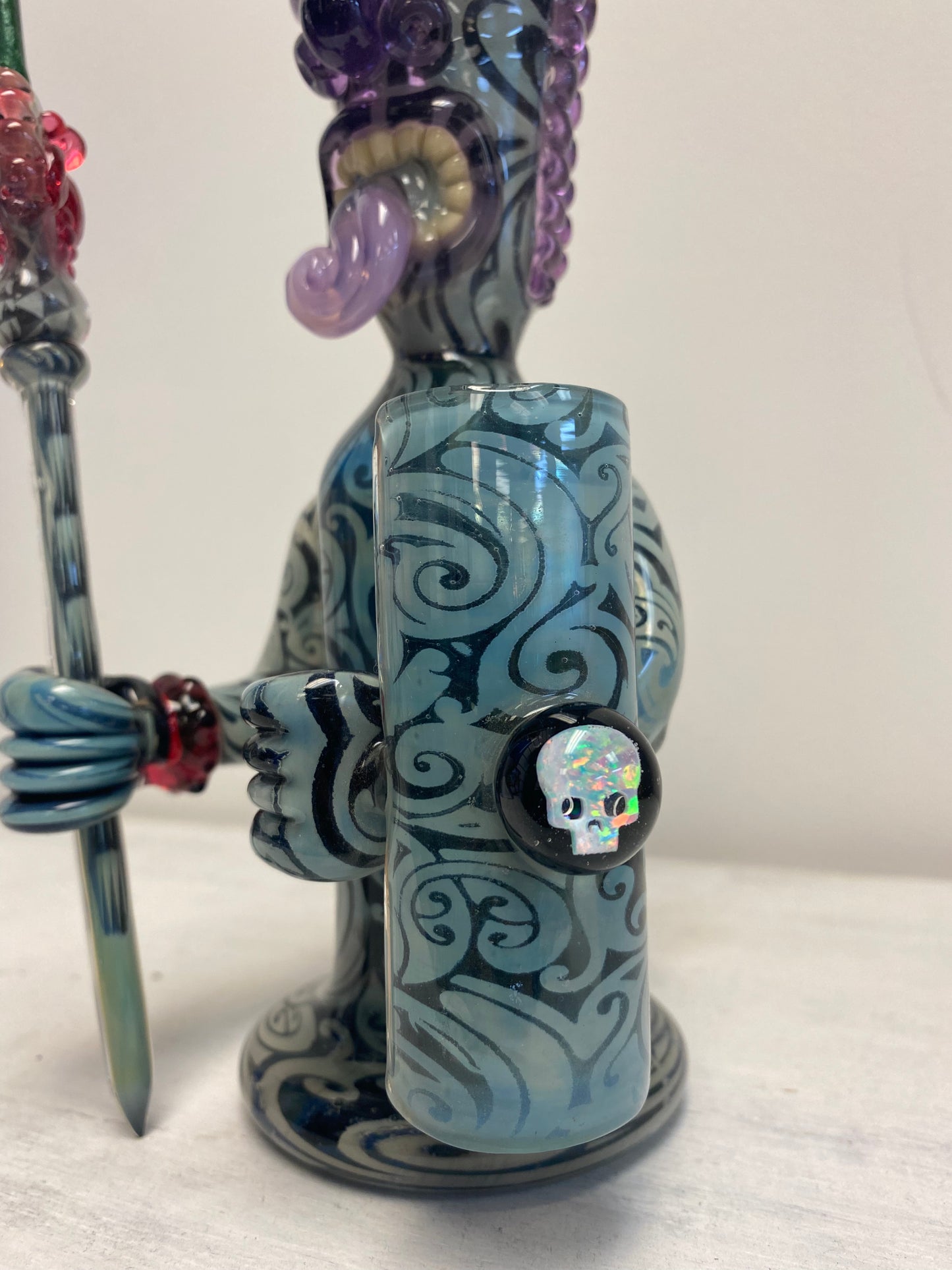 OG Tubes Etched Dichro dab rig/water pipe tiki with shield and staff