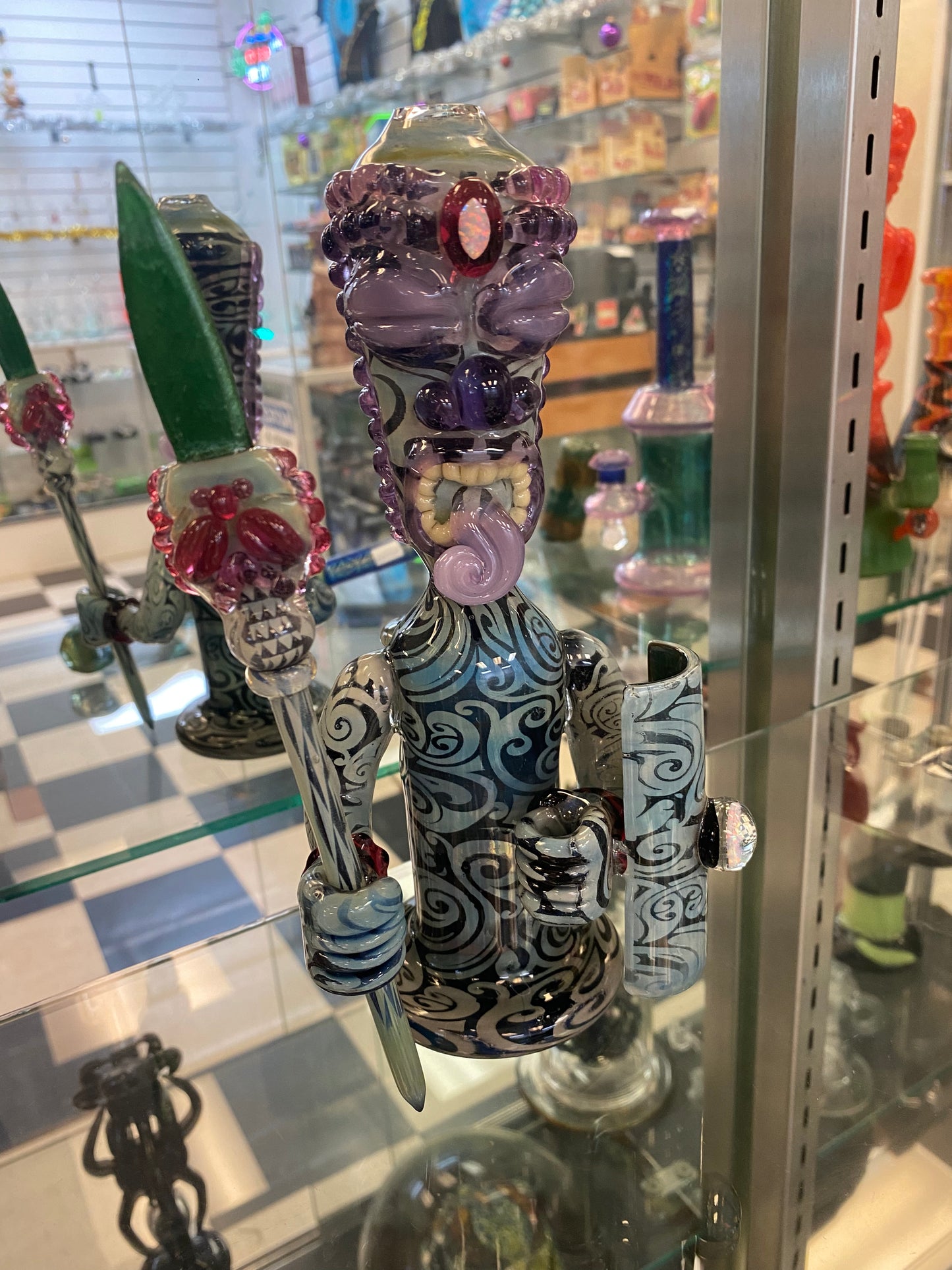 OG Tubes Etched Dichro dab rig/water pipe tiki with shield and staff