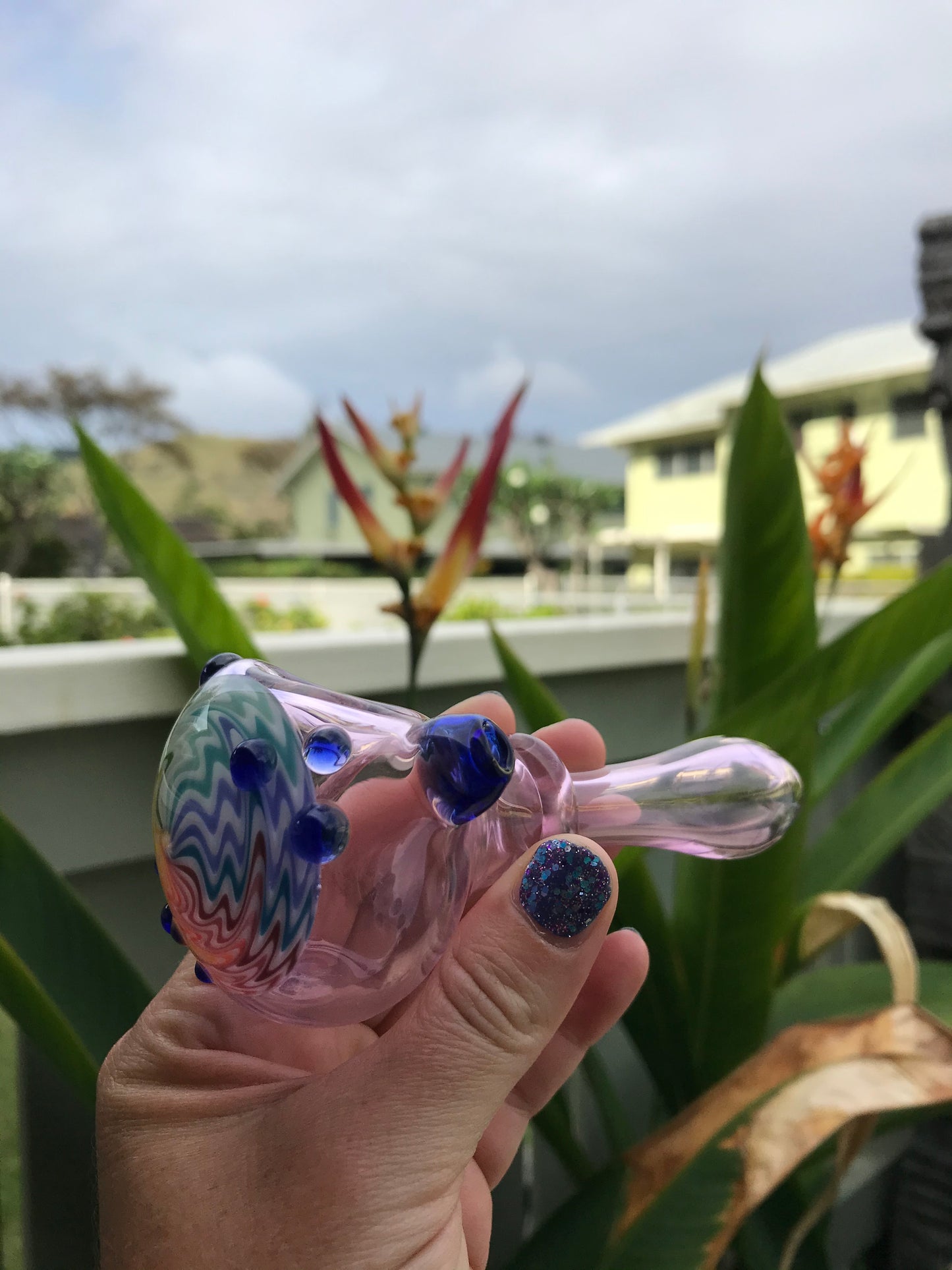 Pink and Rainbow Spoon Pipe
