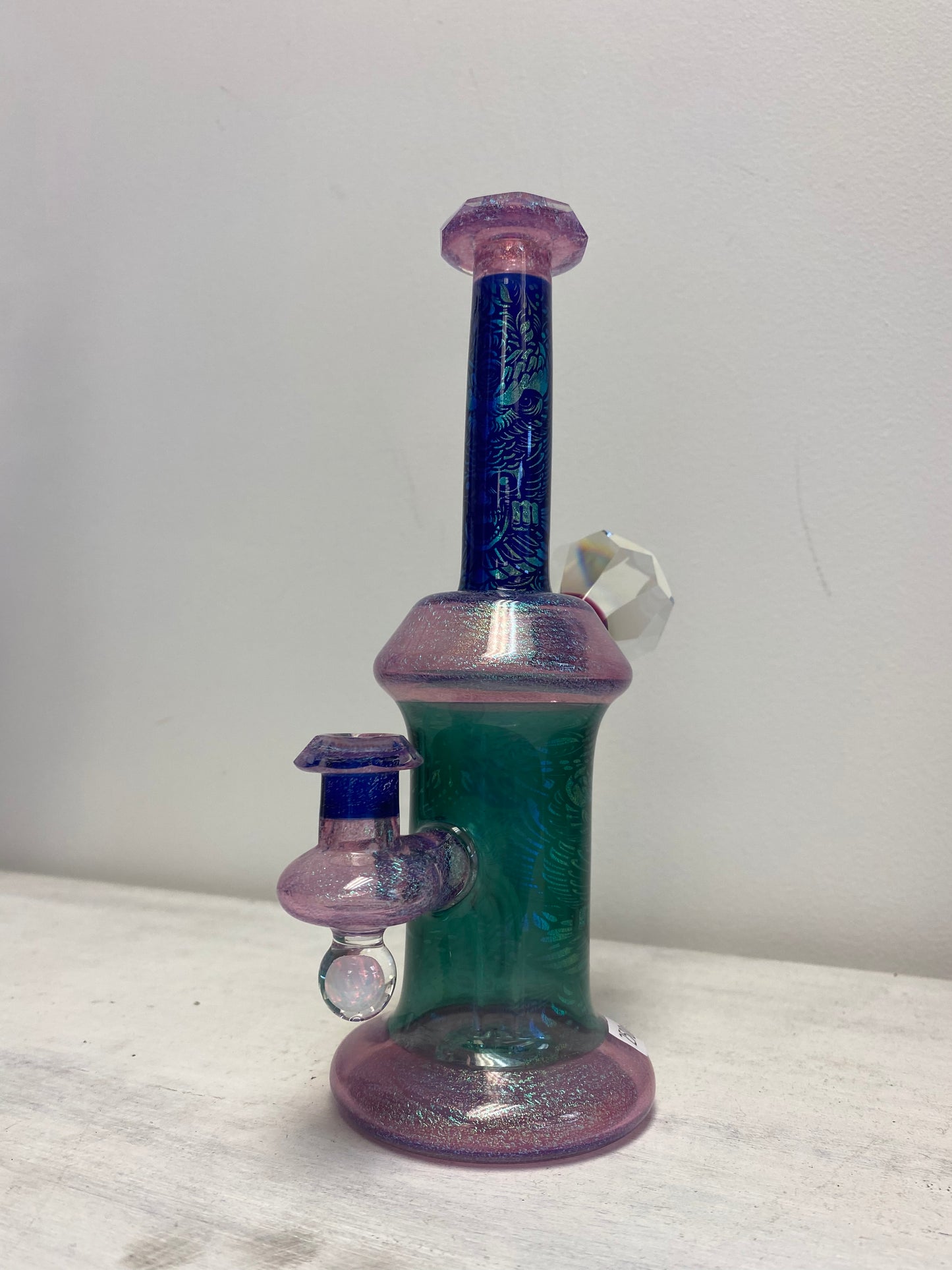 Etched Dichro dab rig/water pipe with facet and opal- SOLD