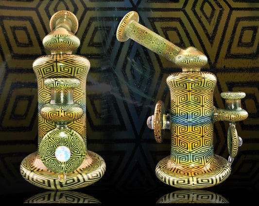 OG Tubes Gold and Silver fume Geometric Pattern Kickback  Dab Rig