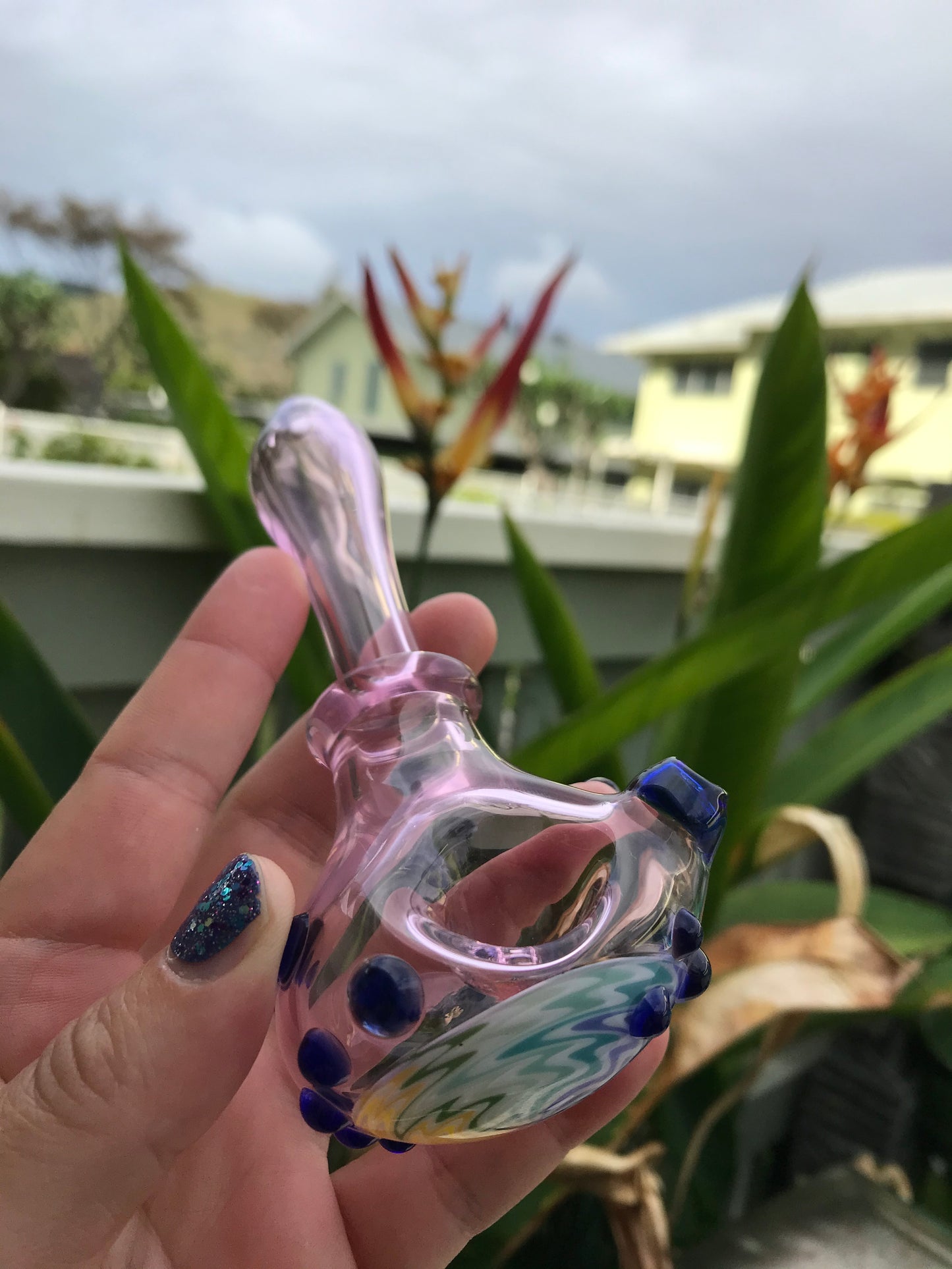 Pink and Rainbow Spoon Pipe
